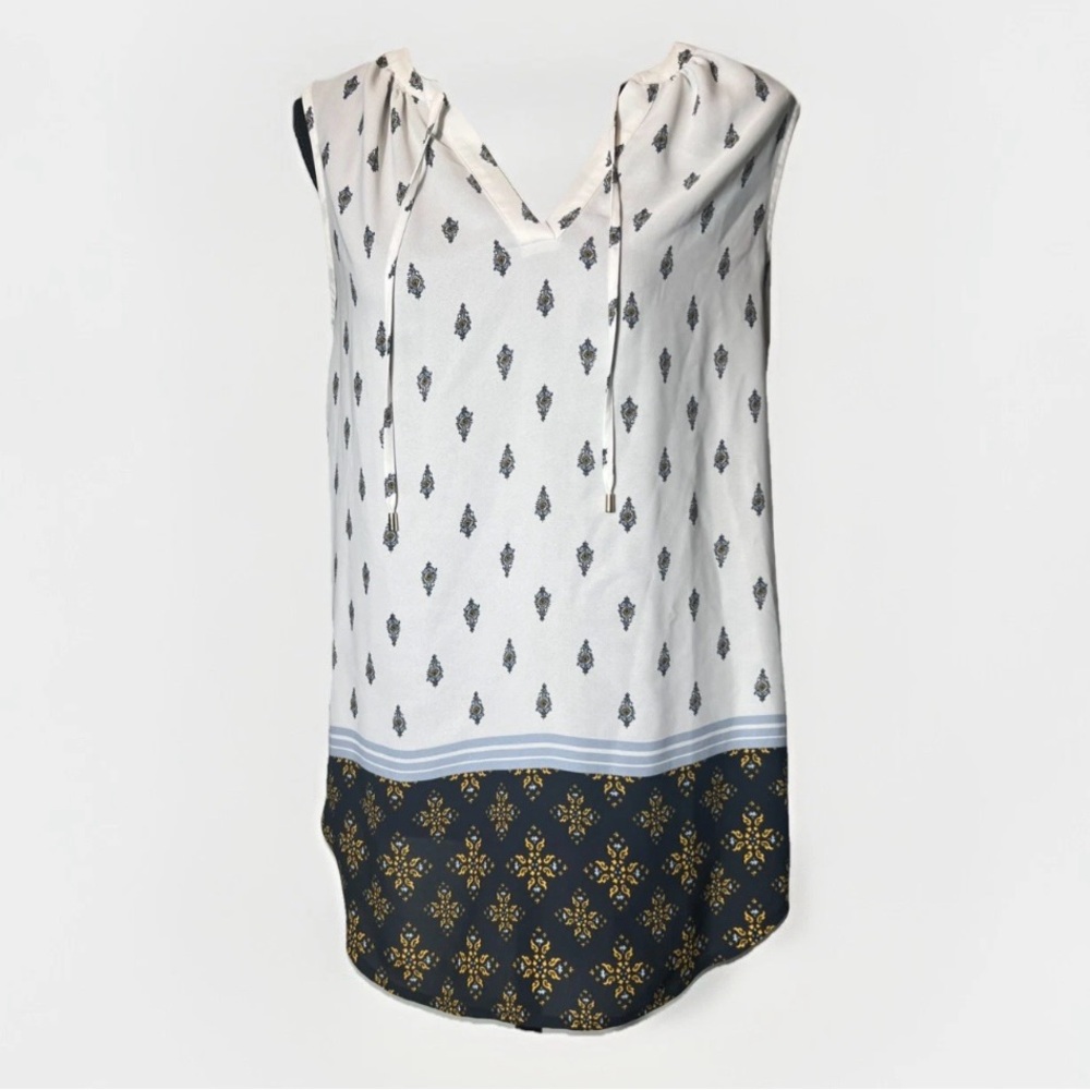 Ann Taylor Preppy Sleeveless Blouse with Patterned Hem Size Small